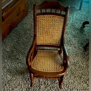 Antique, solid, wood cane, small child rocking chair